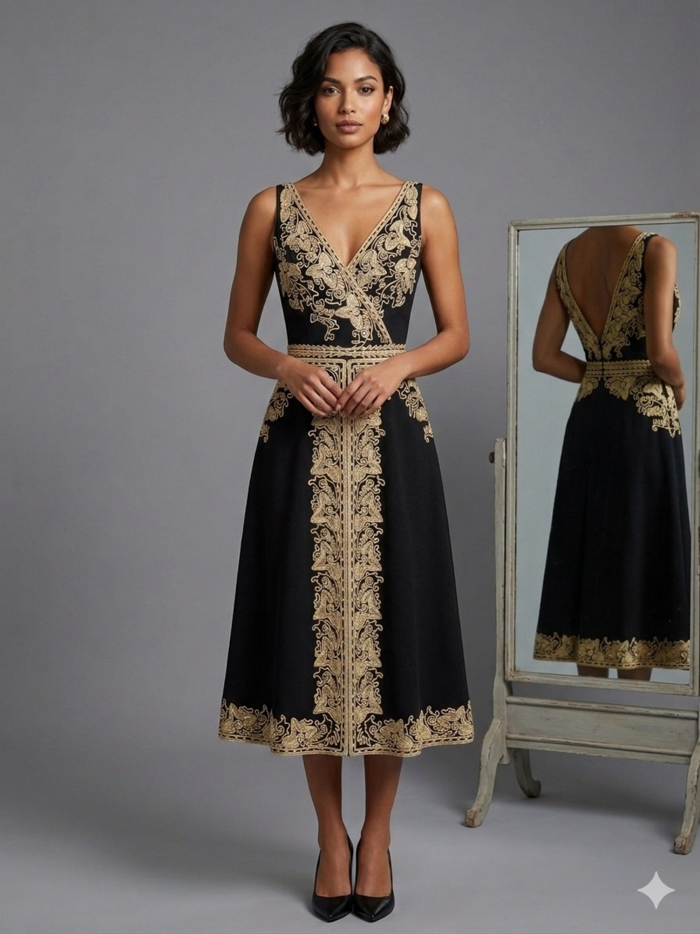 Vintage Anthropologie Beth Bowley Passementerie Gold Embroidered Dress 4